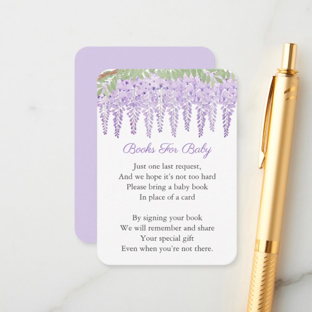 Carte D'accompagnement Wisteria Lavender Floral Book Demande Baby shower (Devant/Arrière en situation)