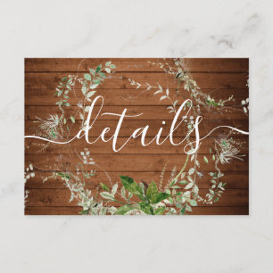 Carte D'accompagnement Wood Rustic Greenery Détails du Mariage