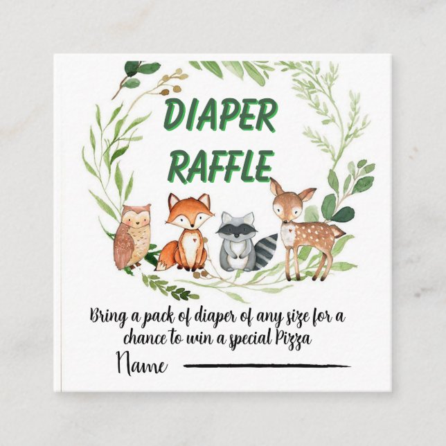 Carte D'accompagnement Woodland animals greenery diaper raffle (Devant)