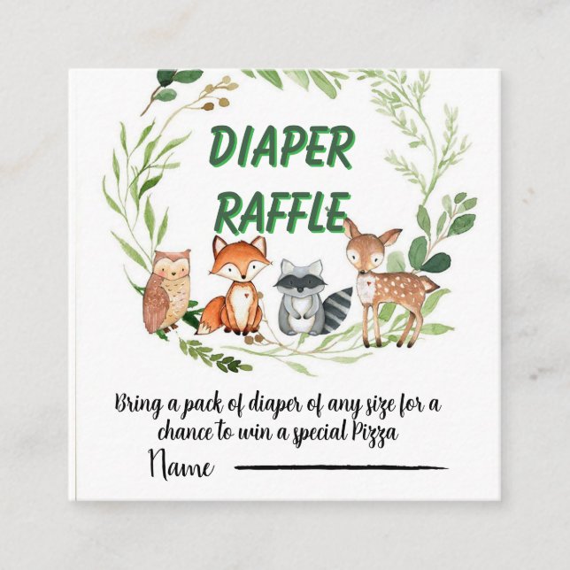 Carte D'accompagnement Woodland animals greenery diaper raffle (Devant)