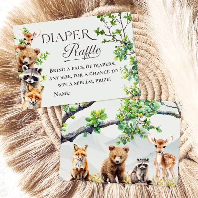 Carte D'accompagnement Woodland Animals Greenery Diaper Raffle Card (Créateur téléchargé)