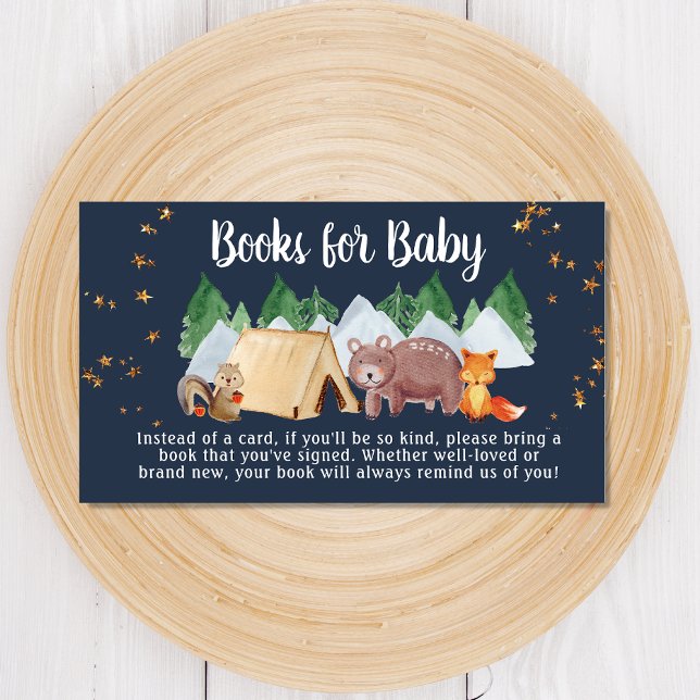 Carte D'accompagnement Woodland Animaux Camping Livres Pour Baby shower (Créateur téléchargé)