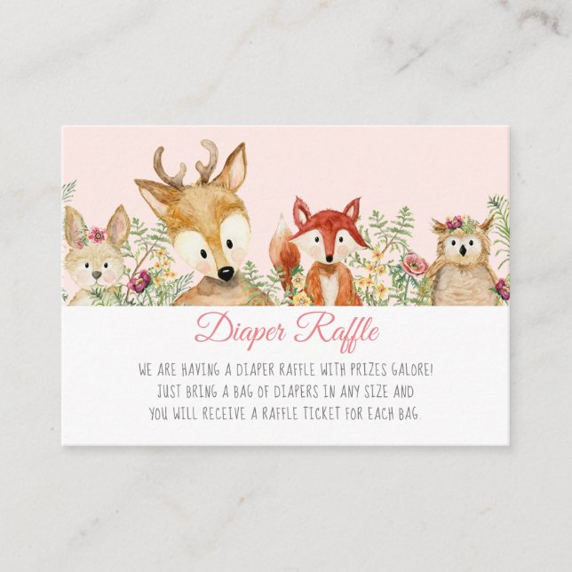 Carte D'accompagnement Woodland Baby Girl Deer Fox Bunny Déchets Raffin (Devant)