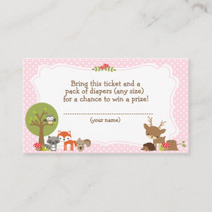 Carte D'accompagnement Woodland Baby shower Déchets Raffin billet rose