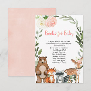 Carte D'accompagnement Woodland blush rose livre demande fille baby showe