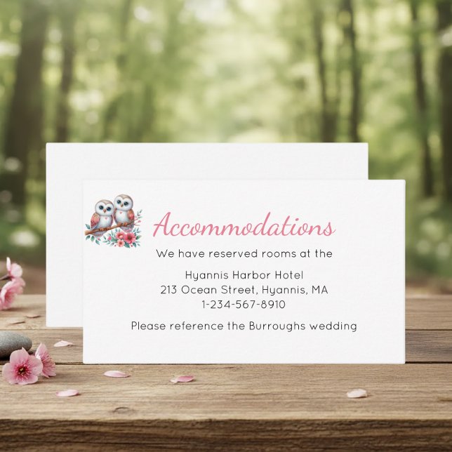 Carte D'accompagnement Woodland Boho Rustic Owl Wedding Accommodations (Créateur téléchargé)