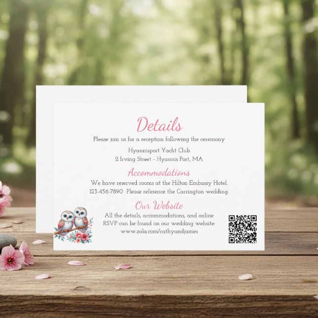 Carte D'accompagnement Woodland Boho Rustic Owl Wedding Details (Créateur téléchargé)