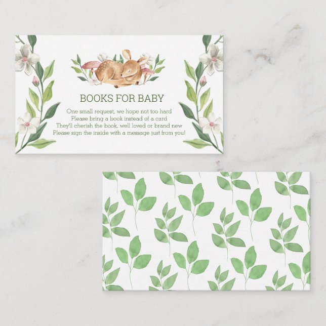 Carte D'accompagnement Woodland Deer Floral Greenery Livres pour bébé (Devant / Derrière)