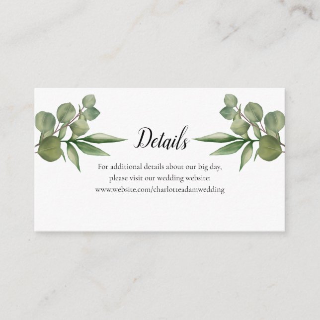 Carte D'accompagnement Woodland Eucalyptus Greenery Détails du Mariage (Devant)
