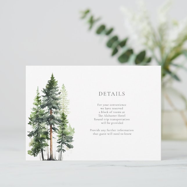 Carte D'accompagnement Woodland Forest Green Pines Détails du Mariage (Debout devant)