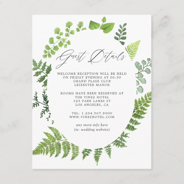 Carte D'accompagnement Woodland Forest Greenery Mariage Détails du client (Devant)