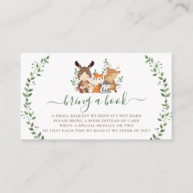 Carte D'accompagnement Woodland Greenery Forest Animaux Livres Pour Bébé (Devant)