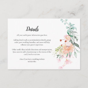 Carte D'accompagnement Woodland Rose Greenery Floral Détails du Mariage