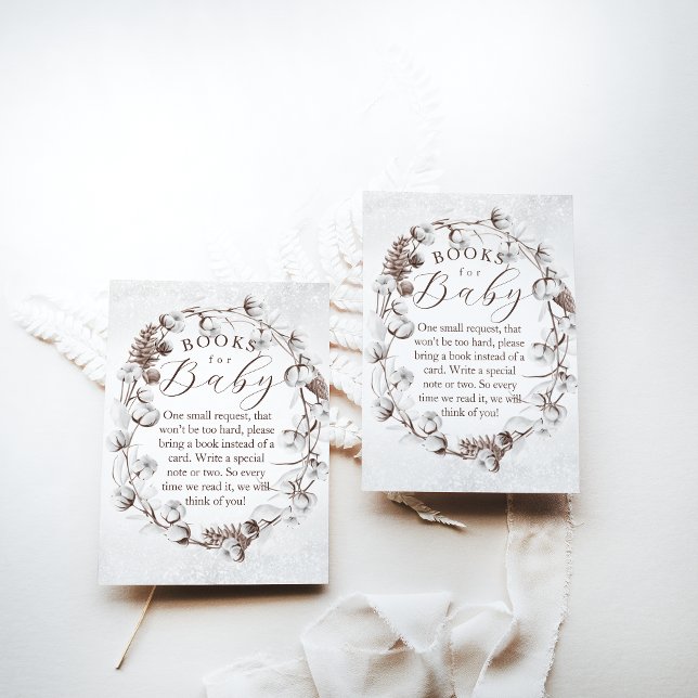 Carte D'accompagnement Woodland Winter Floral Livres Demander Baby shower (Créateur téléchargé)