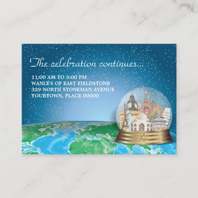 Carte D'accompagnement World Travel Snow Globe Bar Réception Bat mitzvah (Devant)