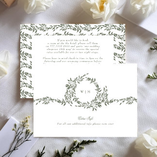 Carte D'accompagnement Wreath Monogram Sage Green Elegant Wedding Détails