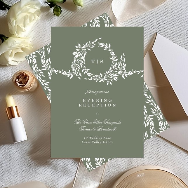 Carte D'accompagnement Wreath Monogramme Sage Green Mariage Réception (Créateur téléchargé)
