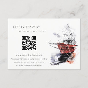 Carte D'accompagnement Yacht Sailboat Watercolor Mariage QR Code RSVP