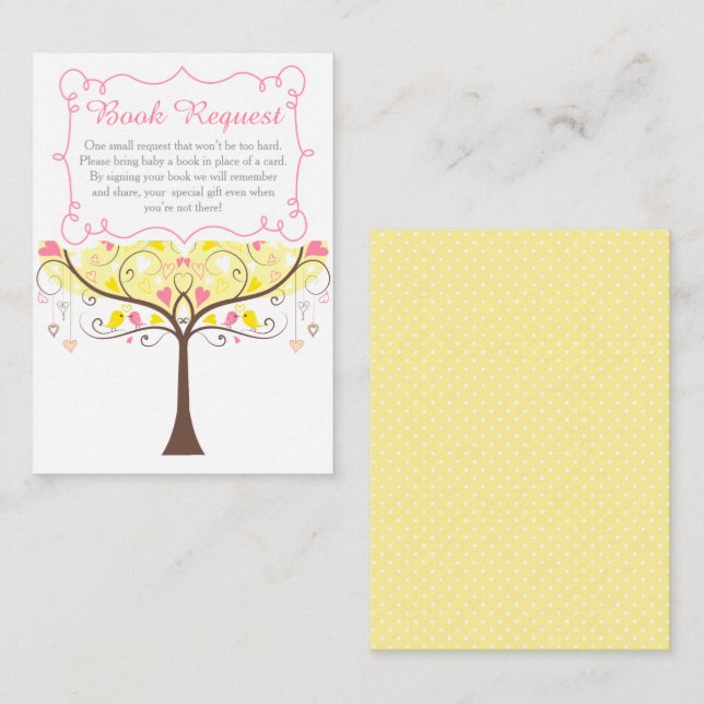 Carte D'accompagnement Yellow and Coral Floral Baby Shower Book Request (Devant / Derrière)