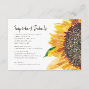 Carte D'accompagnement Yellow Brown Sunflower Boho Détails du Mariage