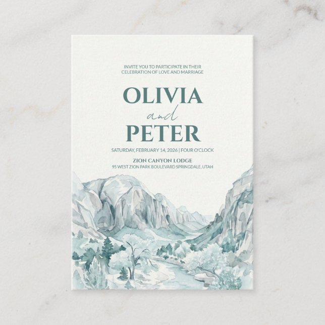 Carte D'accompagnement Zion National Park Watercolor Mountain Wedding (Devant)
