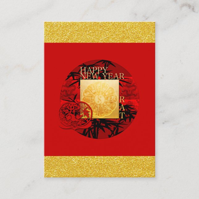 Carte D'accompagnement Zodiac Yin Yang Bamboo Rat Chinois Année 2020 Enc  (Devant)