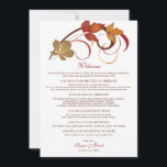 Carte d'accueil Rustic Falling Feuille Mariage<br><div class="desc">Elégante conception de carte mariage sur le thème des chutes. Notre papeterie mariage "Feuille en chute" présente des feuillages d'automne saturés et des tourbillons de défilement. Les couleurs sont orange,  cuivre,  marron,  rouge et or.</div>