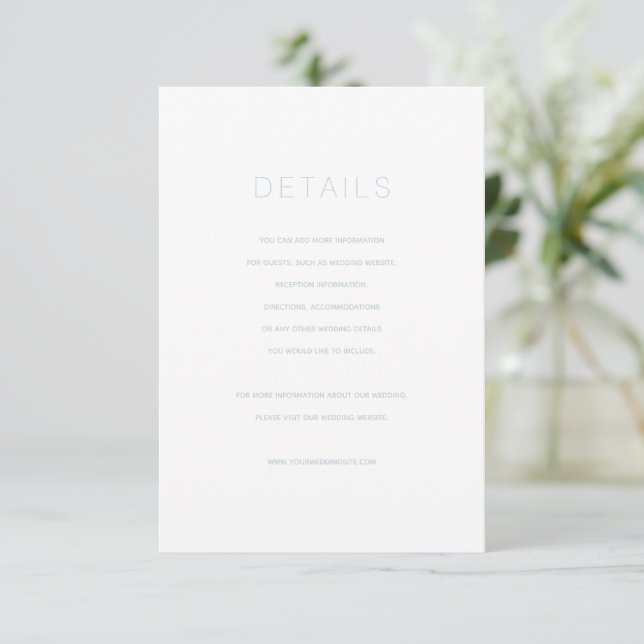 Carte d'accueil simple et moderne Dusty Blue Weddi (Debout devant)
