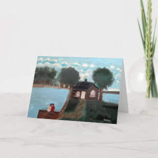 CARTE D'ACCUEIL : Un couple sur un pont à un Cabin