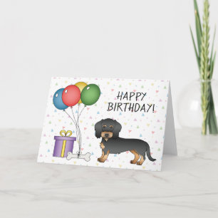 Carte Dachshund à poil dur noir et feu Joyeux Anniversai