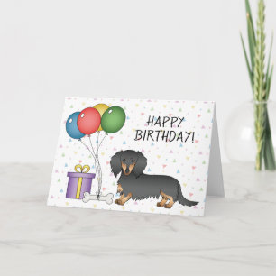 Carte Dachshund à poil long noir et feu Joyeux Anniversa