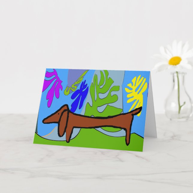 Carte Dachshund Abstrait, style Matisse (Petite plante)