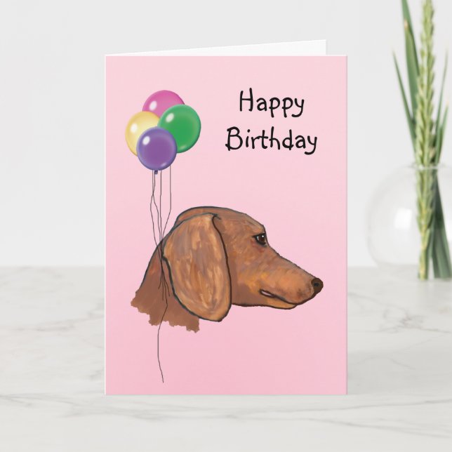 Carte Dachshund, Ballons d'anniversaire (Devant)