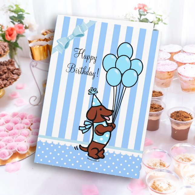 Carte Dachshund Birthday Cartoon Balloons (Dachshund Cartoon Birthday Light Blue Balloons Greeting Card for Dachshund Owners!  Cute Dog design.)