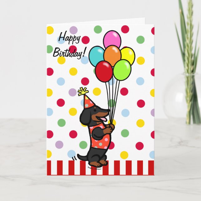 Carte Dachshund Birthday Cartoon Balloons (Devant)