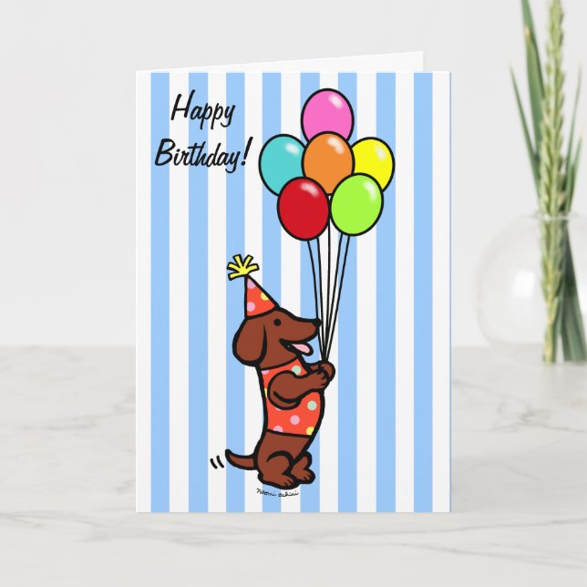 Carte Dachshund Birthday Cartoon Balloons (Devant)