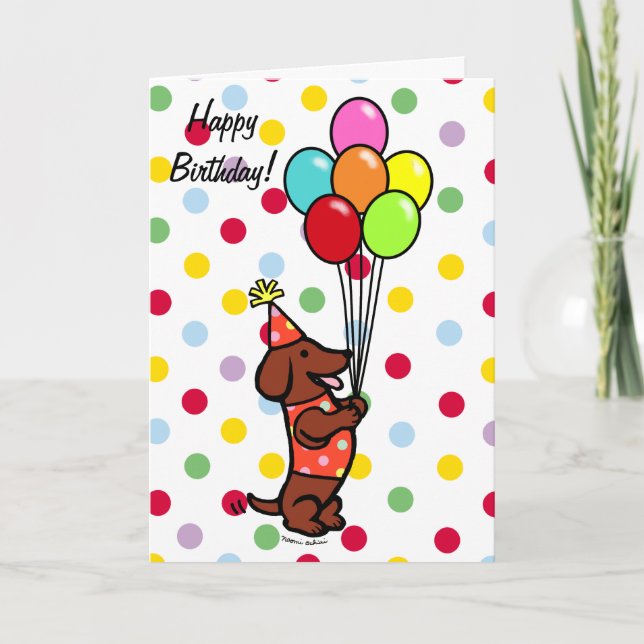 Carte Dachshund Birthday Cartoon Balloons (Devant)