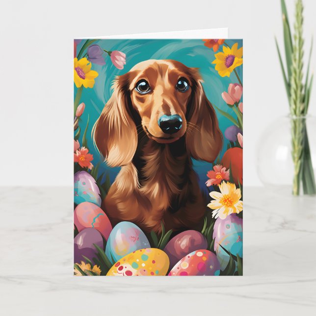 Carte Dachshund Bonne Pâques (Devant)