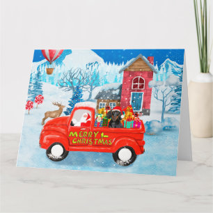 Carte Dachshund Chien en livraison de Noël Camion Neige