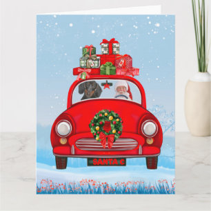 Carte Dachshund Chien En Voiture Avec Le Père Noël