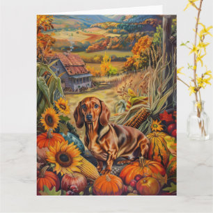 Carte Dachshund Chien Moisson Automne Thanksgiving