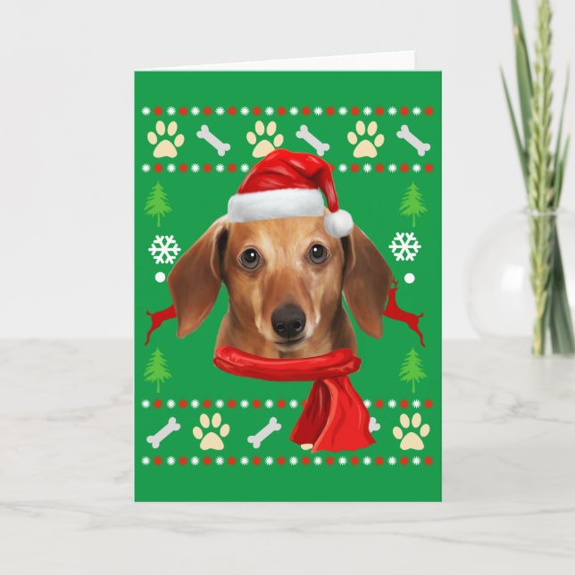 Carte Dachshund Chien Noël laid (Devant)