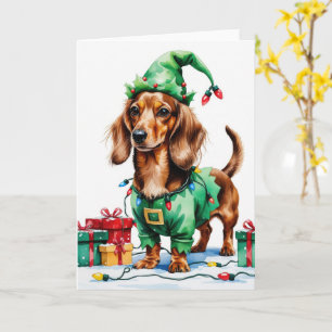 Carte Dachshund Chien Salutation de Noël