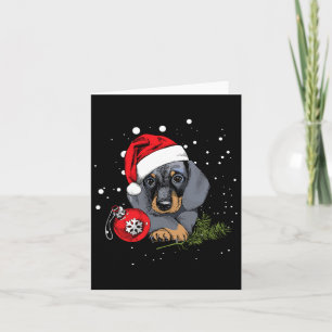 Carte Dachshund Chien sapin de Noël Lumière Père Noël No