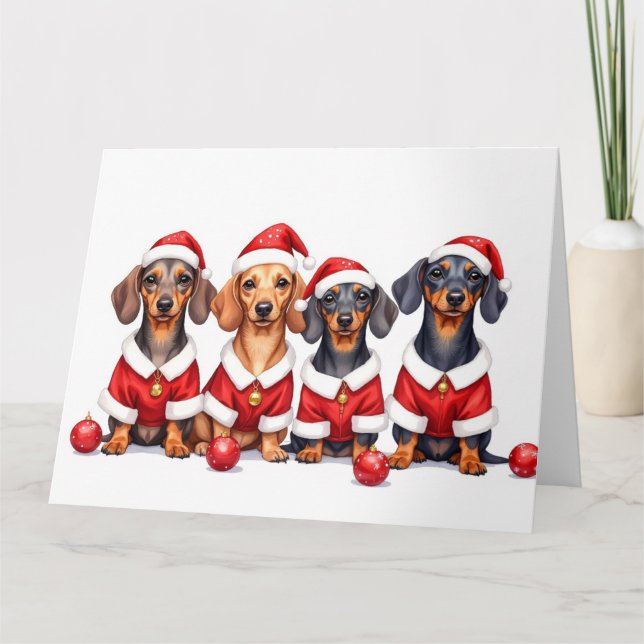 Carte Dachshund Christmas Dress Santa Hat (Devant)