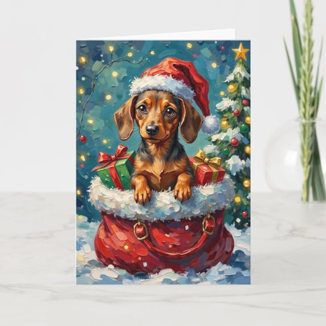 Carte Dachshund Christmas Santa Bag Adventure (Devant)