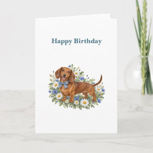 Carte Dachshund Daisies avec vœu d'anniversaire