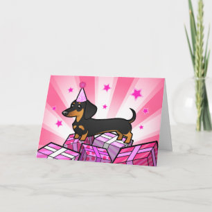 Carte Dachshund d'anniversaire rose (manteau lisse)