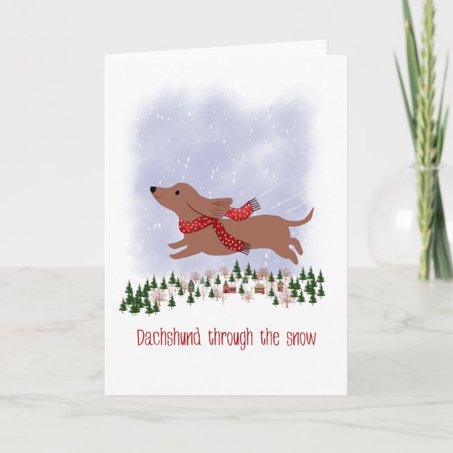 Carte Dachshund de Noël à travers la neige (Devant)