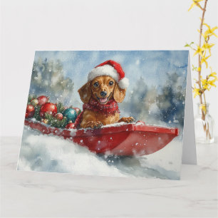 Carte Dachshund Dog in Sledge Let it neige Noël